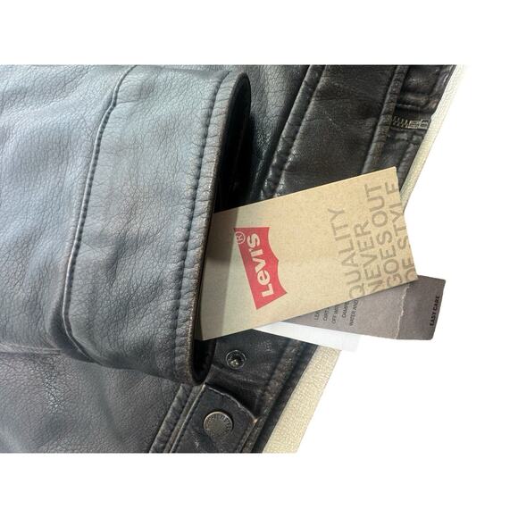 Levi's Black Faux-Leather Gray Hoodie Jacket Mens Sz 2XL Full Zip New With Tags - Picture 7 of 8